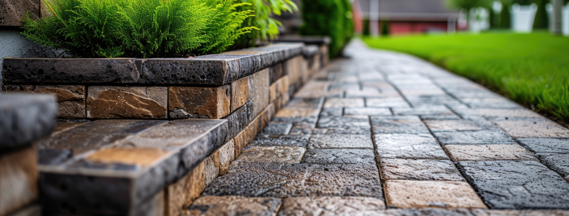 A paving stone walkway by paving contractors West Island Valleycat Landscaping